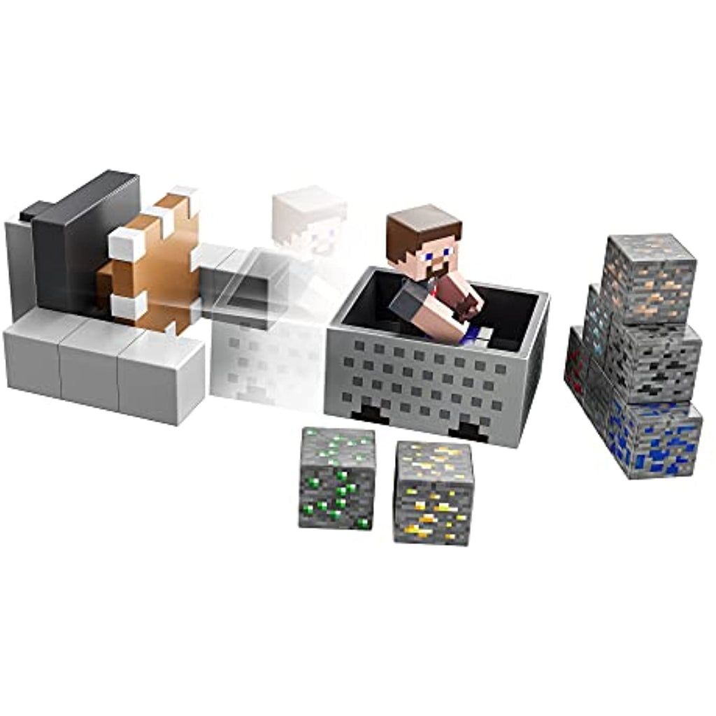Minecraft Minecart Mayhem Playset with Steve Character Figure, Launching Cart and Accessories, Creation, Exploration and Survival Game for Kids Ages 6 Years and Older