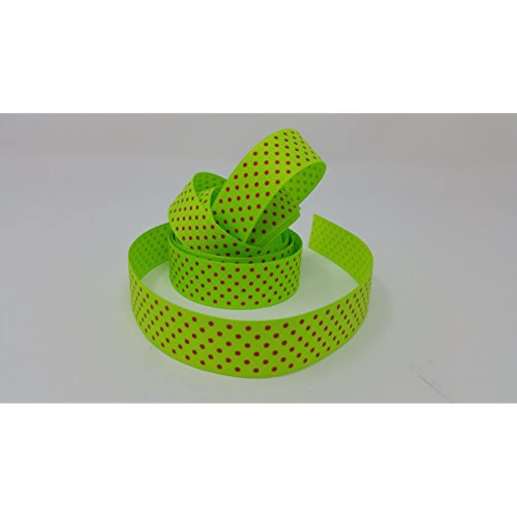 Polyester Grosgrain Ribbon for Decorations, Hairbows & Gift Wrap by Yame Home (7/8-in by 1-yd, 0611070106 - tiny red polka dots w/green background)