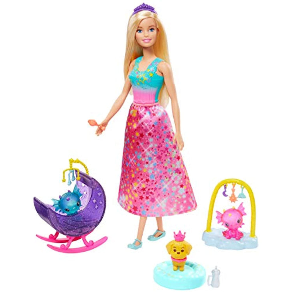 Barbie Dreamtopia Dragon Nursery Playset with Barbie Princess Doll, Baby Dragons, Cradle and Accessories, Multi