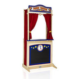 Guidecraft Wooden Floor Puppet Theater For Kids: Includes Chalkboard, Curtains, Clock and Interchangeable Signs - Toddler Dramatic Play