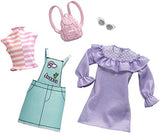 Barbie Clothes: 2 Outfits Doll Feature Pastels Like Light Green Overalls with Cute Graphics and Pink Backpack, Gift for 3 to 8 Year Olds