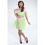 Grandway Honduras The Betty Designer Apron Green & White Dot with Pink Ties