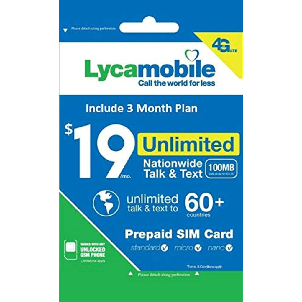 Lycamobile $19 Plan Sim Card Include 3 Month Service