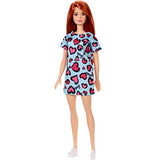 Barbie Doll, Red Hair, Wearing Yellow and Purple Heart-Print Dress and Platform Sneakers, for 3 to 7 Year Olds, Model:GHW48