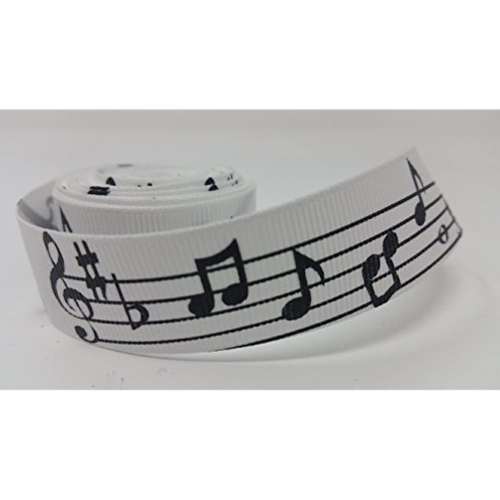 Polyester Grosgrain Ribbon for Decorations, Hairbows & Gift Wrap by Yame Home (7/8-in by 1-yd, 000026254 - black music notes w/white background)