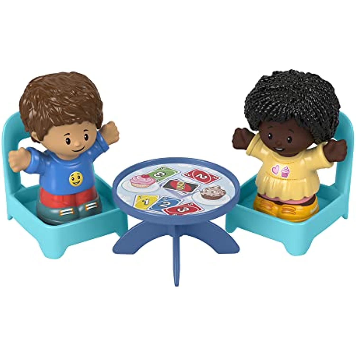 Fisher-Price Little People Card Game Figure Set - HHR45 ~ Includes 2 Little People Figures, 2 Chairs and a Table with Card Game and Cupcake Graphics