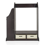 Guidecraft Dress Up Vanity  Espresso: Dramatic Play Storage Center with Mirror for Toddlers, Kids Armoire, Dresser with Fabric Storage Bins