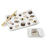 Pusheen by Our Name is Mud Stoneware Sushi Tray and Soy Dish with Chopsticks, 3 Pieces, White