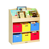 Guidecraft Book & Bin Storage Set: 6 Fabric Storage Bins, Book Display and Toy Storage Organizer for Kids; School Supply Furniture