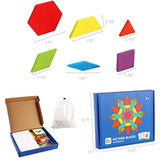 Set of 155 Wooden Pattern Blocks Geometric Manipulative Shape Puzzle Kindergarten Graphical Classic Educational Montessori Tangram Toys for Kids Ages 4-8 Jigsaw Puzzles Gift with 24 Pcs Design Cards