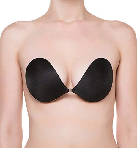 NuBra Seamless Push Up Adhesive Bra with Molded Pads, Black, B