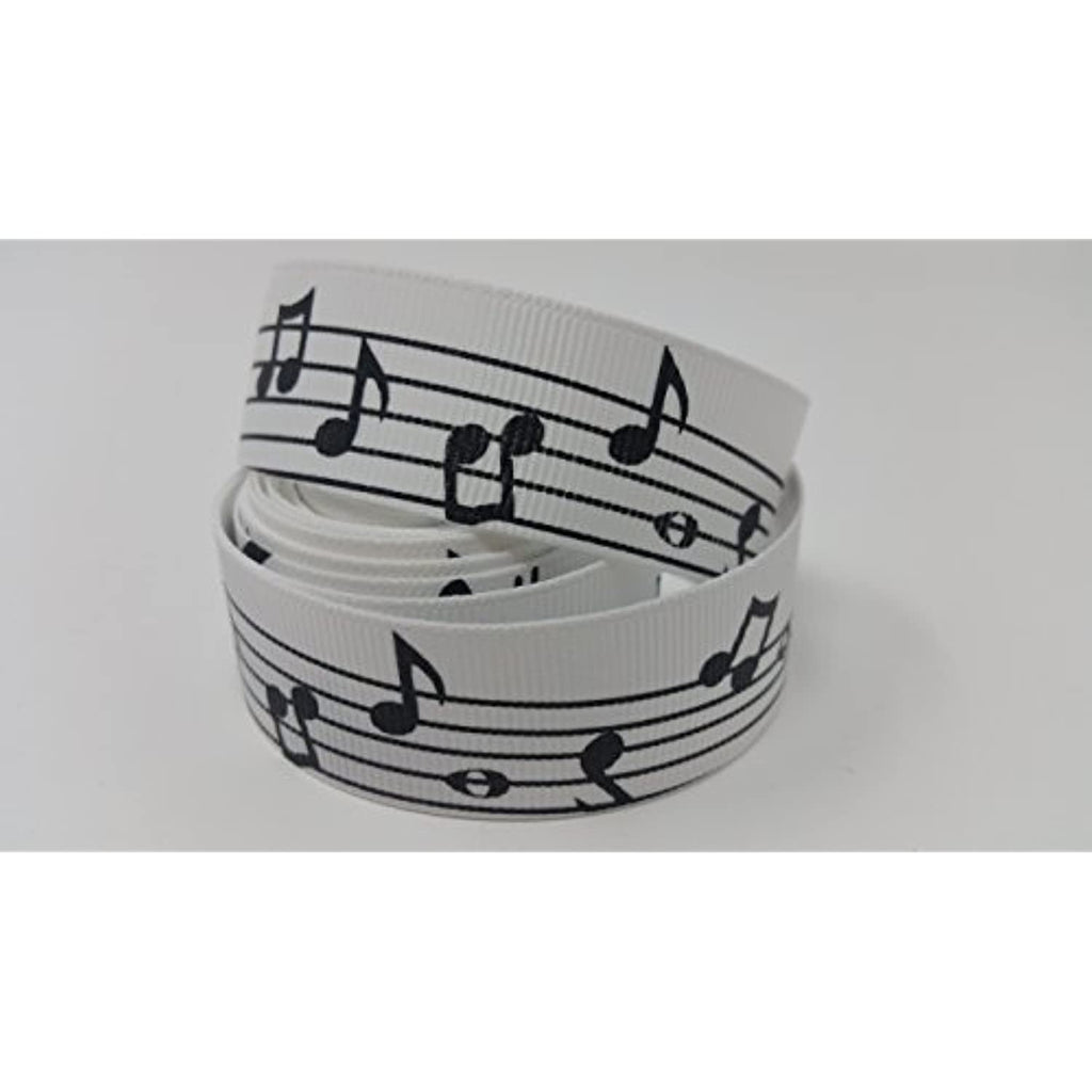 Polyester Grosgrain Ribbon for Decorations, Hairbows & Gift Wrap by Yame Home (7/8-in by 50-yds, 000026254 - black music notes w/white background)