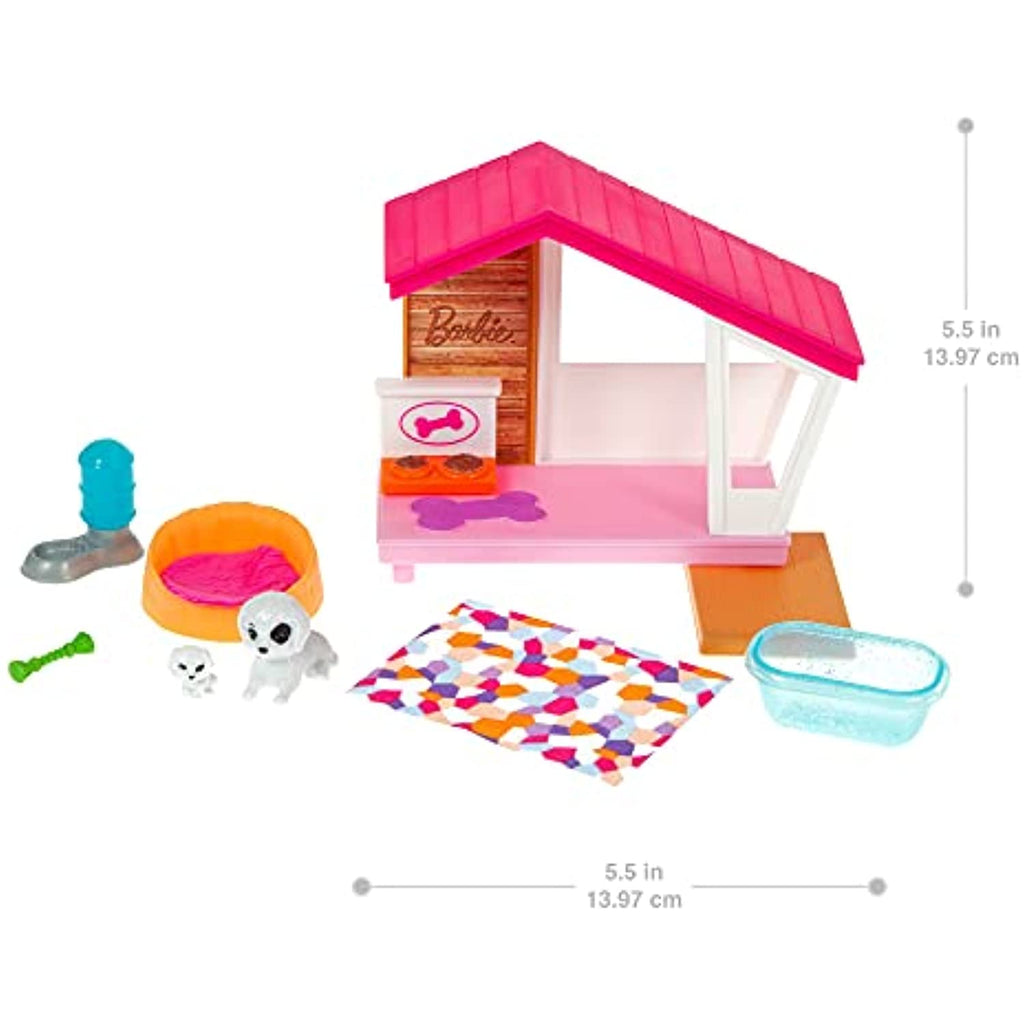 Barbie Mini Playset with 2 Pet Puppies, Doghouse and Pet Accessories, Gift for 3 to 7 Year Olds