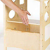 Guidecraft Classic Kitchen Helper Stool - Natural: Adjustable Height, Folding Step Stool for Little Kids, Toddler Safety Cooking Tower with Write-on Wipe-Off Message Boards. Learning Furniture