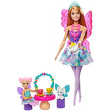 Barbie Dreamtopia Tea Party Playset with Barbie Fairy Doll, Toddler Doll, Tea Set, Pet and Accessories, Multi