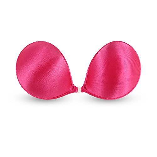 NuBra Aphrodite Satin Strapless Backless Solid Adhesive Bra w/Travel Case (A, Hot Pink)