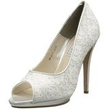 Touch Ups Women's Classy Platform Pump,White Satin/Lace,8.5 M US