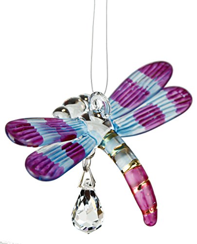 Woodstock Chimes Rainbow Maker Fantasy Glass Dragonfly Suncatcher, Autumn Violet