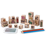 Melissa & Doug Farm: Stamp-a-Scene Wooden Stamp Set & 1 Scratch Art Mini-Pad Bundle (08592)