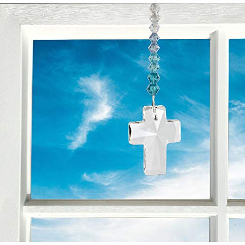 Woodstock Chimes DDCAQ Rainbow Makers Crystal Suncatcher, Cross - Aquamarine