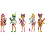 Barbie Chelsea Color Reveal Doll with 6 Surprises: 4 Bags with Cover-Up, Shoes, Towel & Accessory; Water Reveals Marble Blue Doll’s Look & Color Change on Hair; Sand & Sun Series