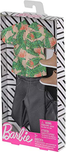 Barbie Clothes: 1 Outfit for Ken Doll Includes Hawaiian Shirt, Black Denim Pants and Shoes, Gift for 3 to 8 Year Olds