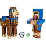 Minecraft 2-Pack Wandering Trader & Llama 3.25" Scale Video Game Authentic Action Figure with Accessory and Craft-a-Block