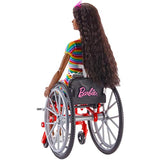 Barbie Fashionistas Doll #166, with Wheelchair & Crimped Brunette Hair Wearing Rainbow-Striped Dress, White Sneakers, Sunglasses & Fanny Pack, Toy for Kids 3 to 8 Years Old