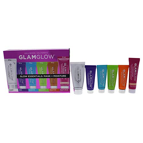 GLAMGLOW Glow Essentials Mask + Moisture Travel Set - SUPERMUD (0.7 oz), GLOWSTARTER NUDE (0.5 oz), GRAVITYMUD (0.35 oz), THRISTYMUD (0.35 oz), POWERMUD (0.35 oz) & FLASHMUD (0.35 oz)