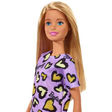 Barbie Doll, Blonde, Wearing Purple and Yellow Heart-Print Dress and Platform Sneakers, for 3 to 7 Year Olds