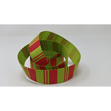 Polyester Grosgrain Ribbon for Decorations, Hairbows & Gift Wrap by Yame Home (7/8-in by 5-yds, 000036647 - red bars w/green background)