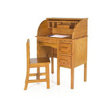 Guidecraft Jr. Roll-Top Study Desk and Chair Set Light Oak Storage Shelf, Kids Furniture