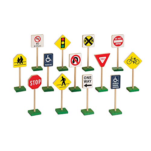 Guidecraft 7" Block Play Traffic Signs - Children's Educational Toys for Traffic Knowledge Learning, Kids Block Play