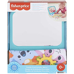 Fisher-Price Crinkle Crew Activity Mirror, Take-Along Infant Toy with Large Mirror for Tummy Time Play, Multi