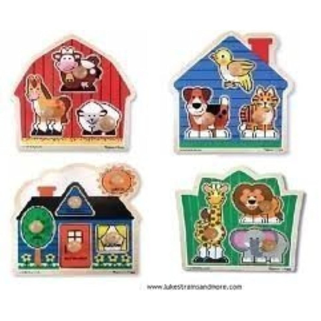 Melissa and Doug Jumbo Knob Puzzle Bundle of 4: Pets, Farm, House (Shapes) and Safari Animals