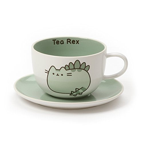 Pusheen by Our Name is Mud "Tea-Rex" Stoneware Teacup and Saucer, 2 Pieces, Green
