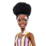 Barbie Fashionistas Doll with Vitiligo and Curly Brunette Hair Wearing Striped Dress and Accessories, for 3 to 8 Year Olds