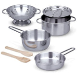 Melissa & Doug Stainless Steel Pots and Pans and Let’s Play House! Wash and Dry Dish Set