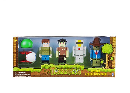 Terraria World Collector's 6 Pack Fully Articulated Action Figures Set Includes Silver Armor, Guide, Zombie, Tim, Demon Eye, Slime