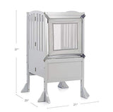 Guidecraft Contemporary Kitchen Helper Stool - White W/Keeper and Non-Slip Mat: Adjustable Height Wooden Baking Tower, Folding Step Stool for Toddlers, Little Kids Learning Furniture
