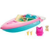 Barbie Boat with Puppy and Themed Accessories, Fits 3 Dolls, Floats in Water, Great Gift for 3 to 7 Year Olds (GRG29)