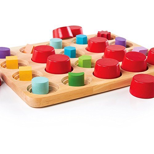 Guidecraft Memory Caps Kids Educational Toy - Colorful Wooden Hide and Reveal Matching Shapes Game for Toddlers