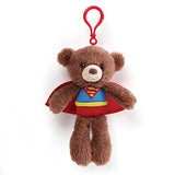 Gund DC Universe Fuzzy Bear Superman Plush Backpack Clip, 6.5", Brown