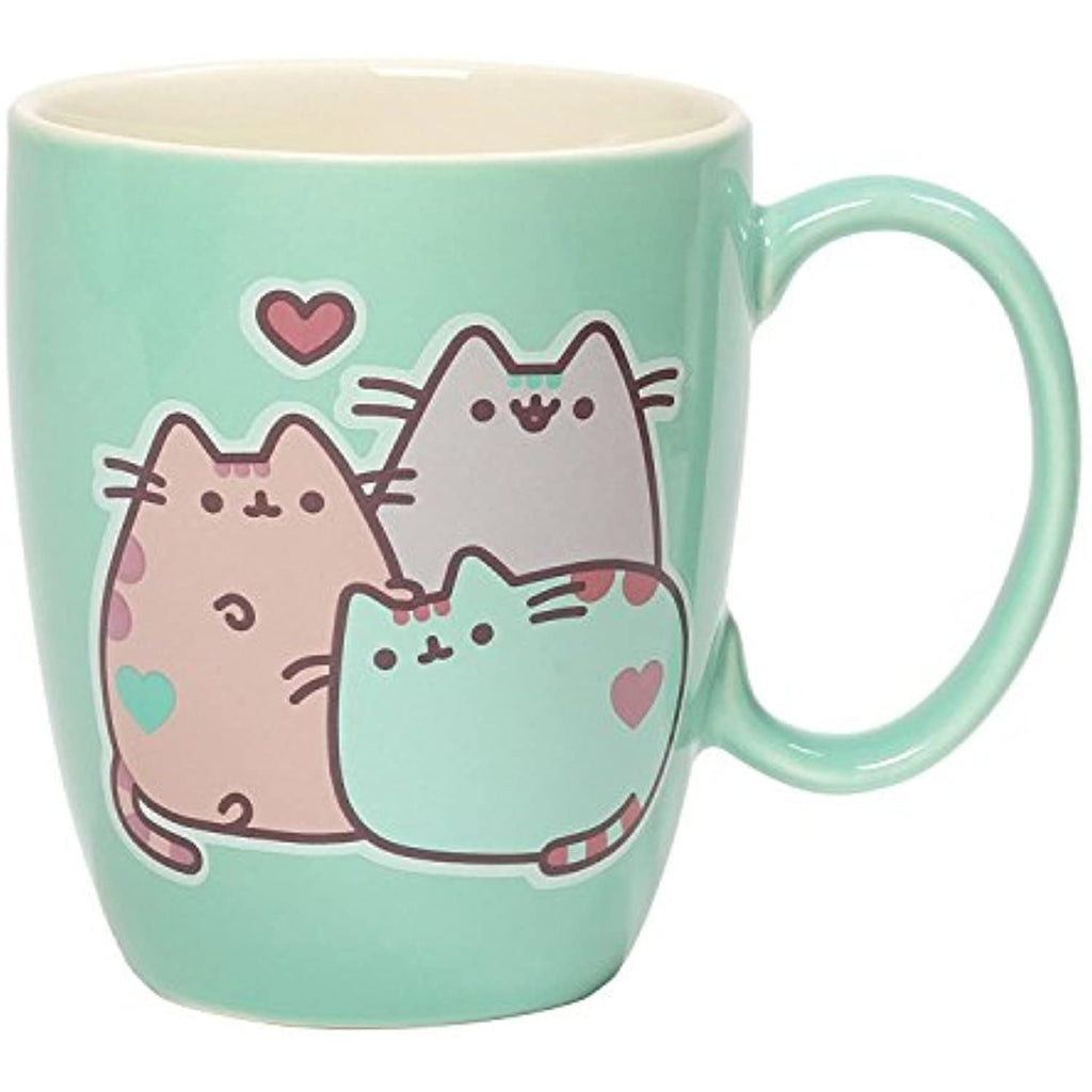 Gund Pusheen The Cat Pastel Stoneware Mug and Purple Heart Plush Bundle (2 items)
