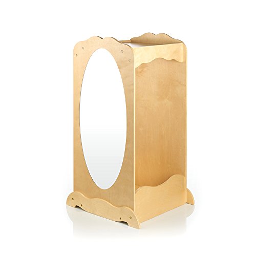 Guidecraft Dress Up Cubby Center  Natural: Wooden Wardrobe with Mirror for Kids, Pretend Play Storage Station with Rack and Hooks - Toddler Bedroom Furniture