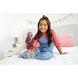 Barbie Fashionistas Doll #157, Curvy with Lavender Hair Wearing Red Plaid Dress, White Cowboy Boots & Teal Cross-Body Cactus Bag, Toy for Kids 3 to 8 Years Old