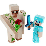 Minecraft 2-Pack Iron Golem & Steve 3.25" Scale Video Game Authentic Action Figure with Accessory and Craft-a-Block