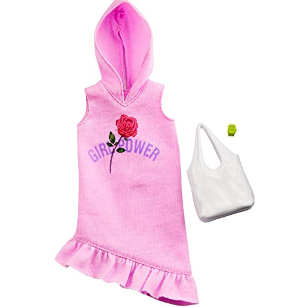Barbie Clothes: Pink Hoodie Dress, Plus 2 Accessories Dolls, Gift for 3 to 7 Year Olds, GHW77