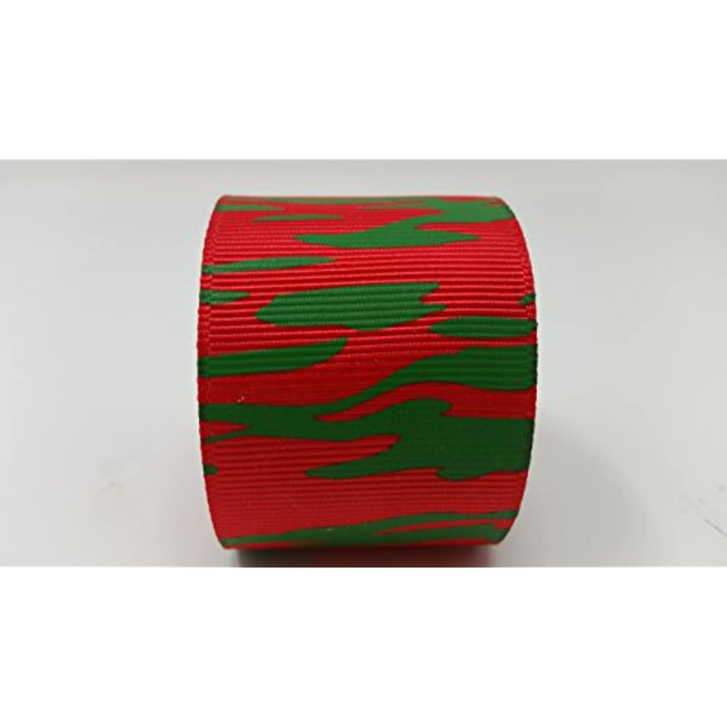 Polyester Grosgrain Ribbon for Decorations, Hairbows & Gift Wrap by Yame Home (1 1/2-in by 5-yds, 00031721 - green tiger stripes w/red background)
