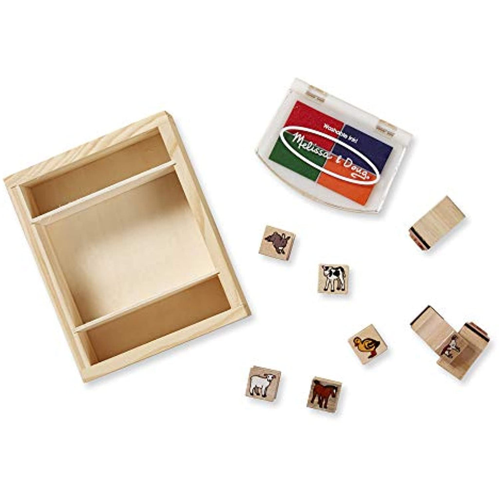 Melissa & Doug Baby Zoo & Farm Animals with 8 Wooden Stamps and 4 Color Stamp Pad Set